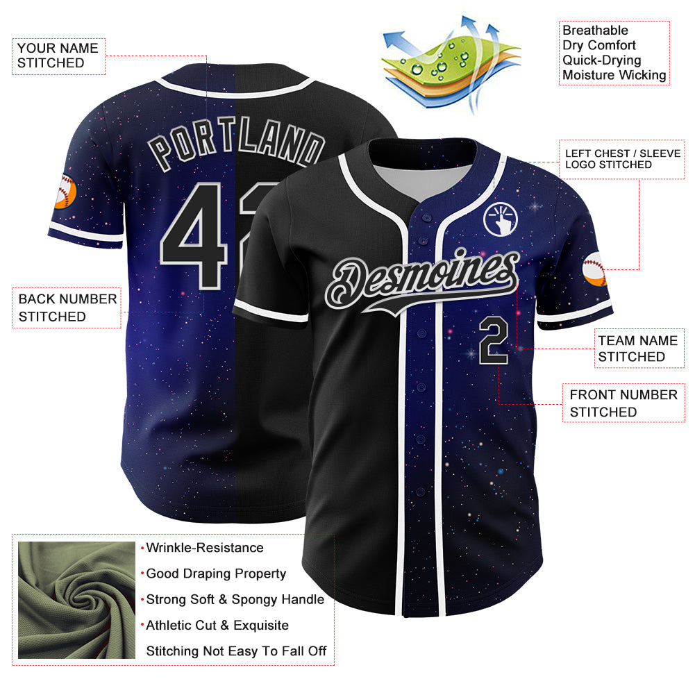 Custom Black White 3D Pattern Design Rave Galaxy Star Authentic Baseball Jersey baseball jersey product view 3