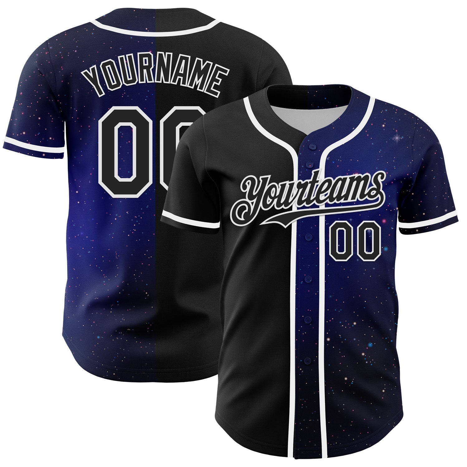 Custom Black White 3D Pattern Design Rave Galaxy Star Authentic Baseball Jersey baseball jersey product view 1