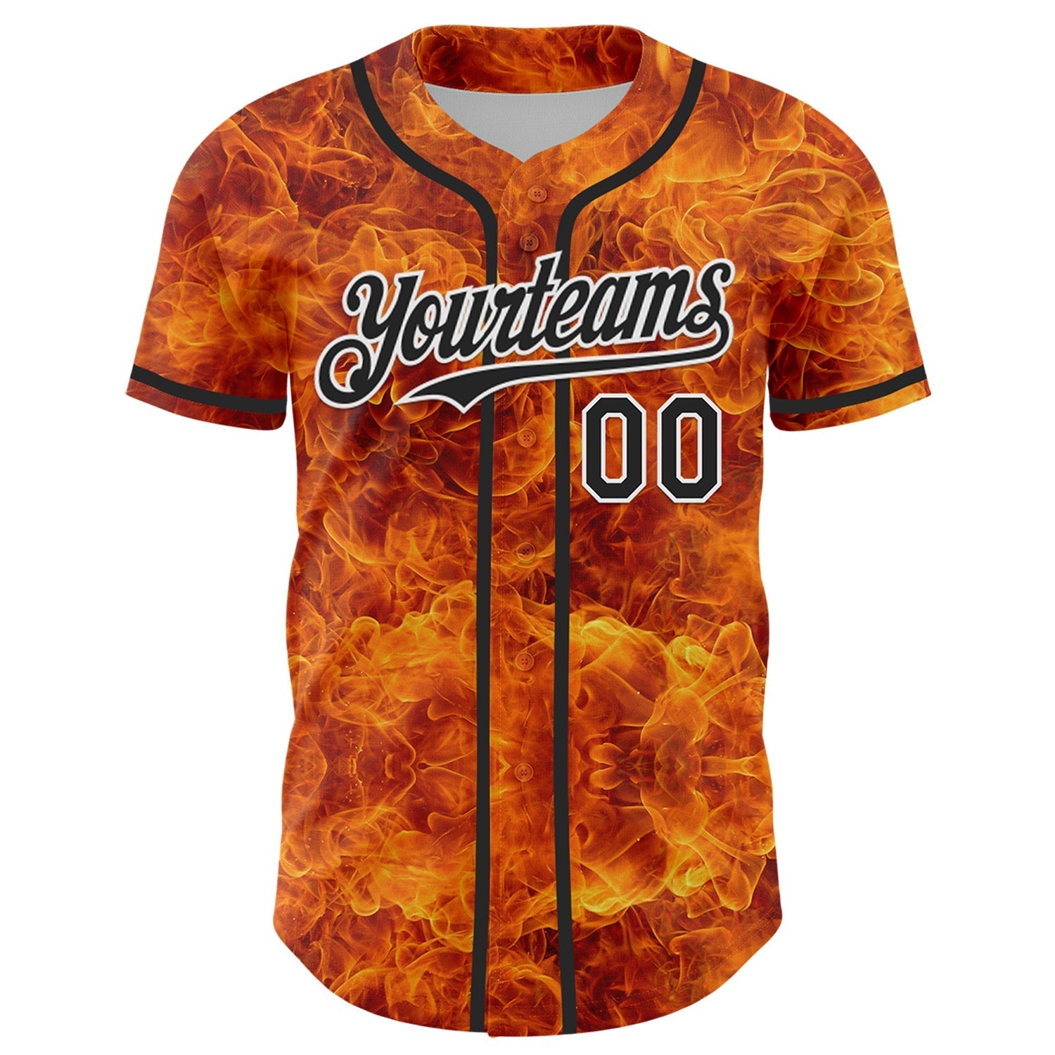 Custom Orange Black-White 3D Pattern Design Rave Flame Authentic Baseball Jersey baseball jersey product view 2