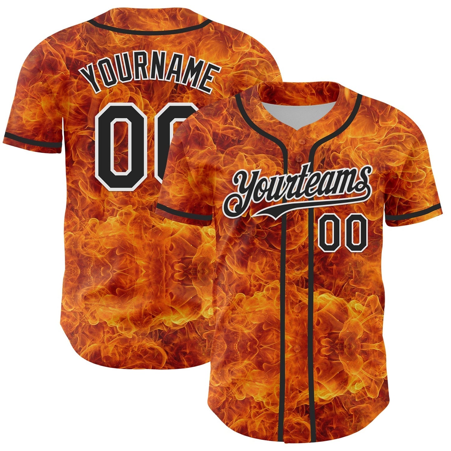 Custom Orange Black-White 3D Pattern Design Rave Flame Authentic Baseball Jersey baseball jersey product view 1