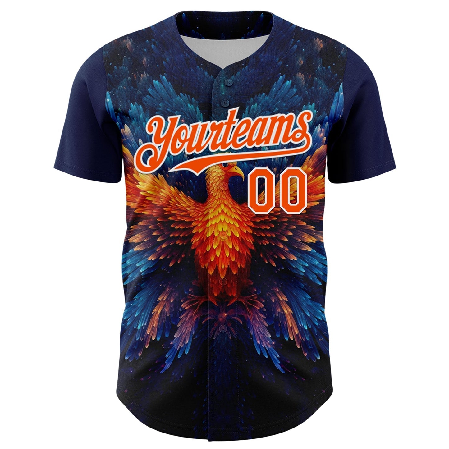 Custom Navy Orange-White 3D Pattern Design Rave Phoenix Authentic Baseball Jersey baseball jersey product view 2