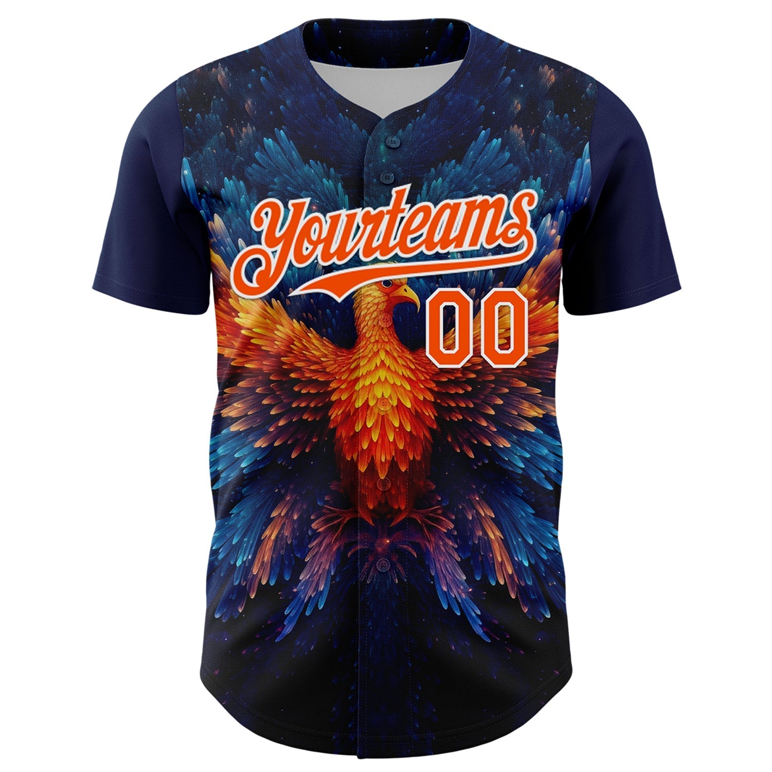 Custom Navy Orange-White 3D Pattern Design Rave Phoenix Authentic Baseball Jersey baseball jersey product view 2