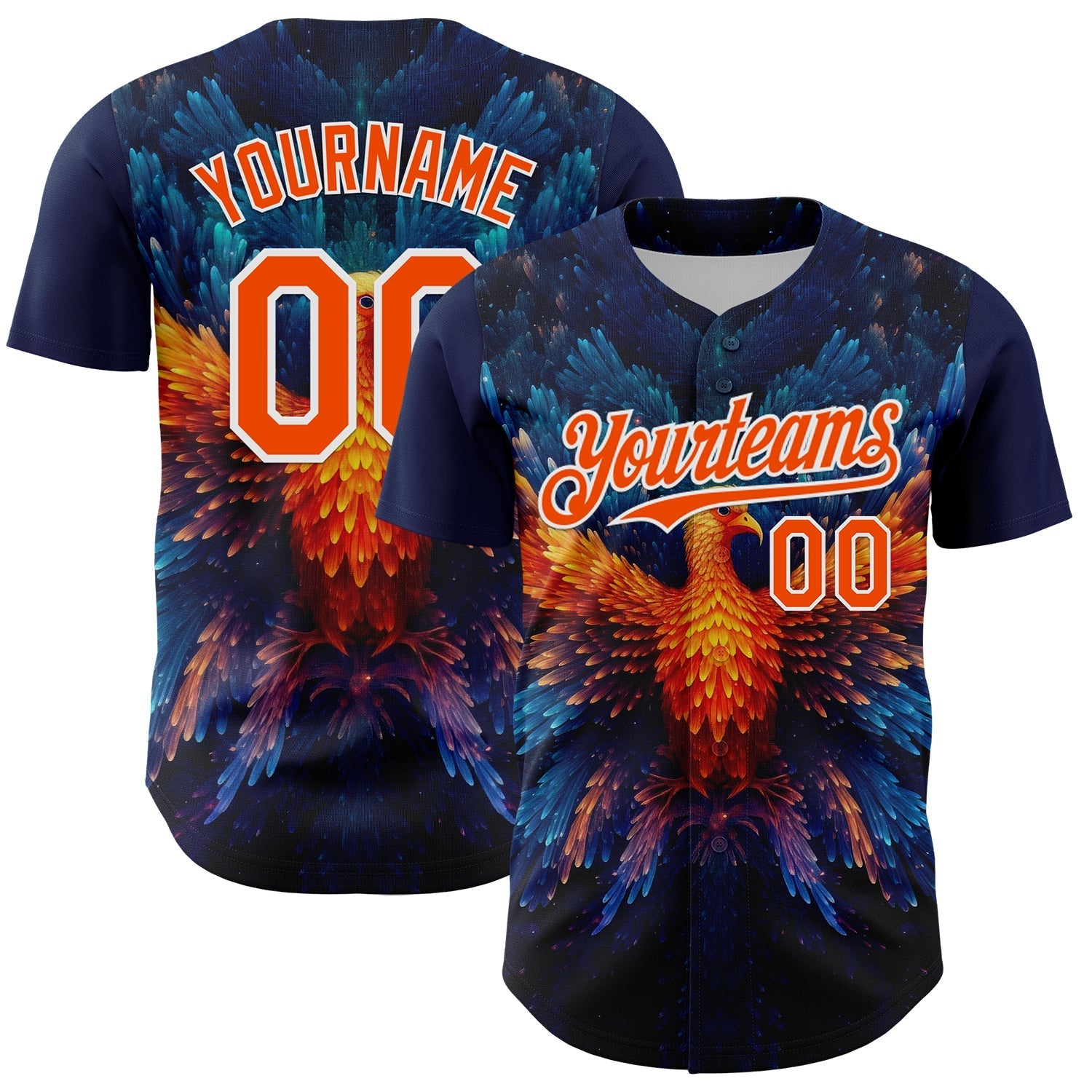 Custom Navy Orange-White 3D Pattern Design Rave Phoenix Authentic Baseball Jersey baseball jersey product view 1