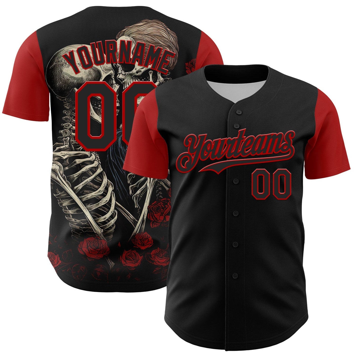Custom Black Red 3D Pattern Design Rave Gothic Style Authentic Baseball Jersey baseball jersey product view 1