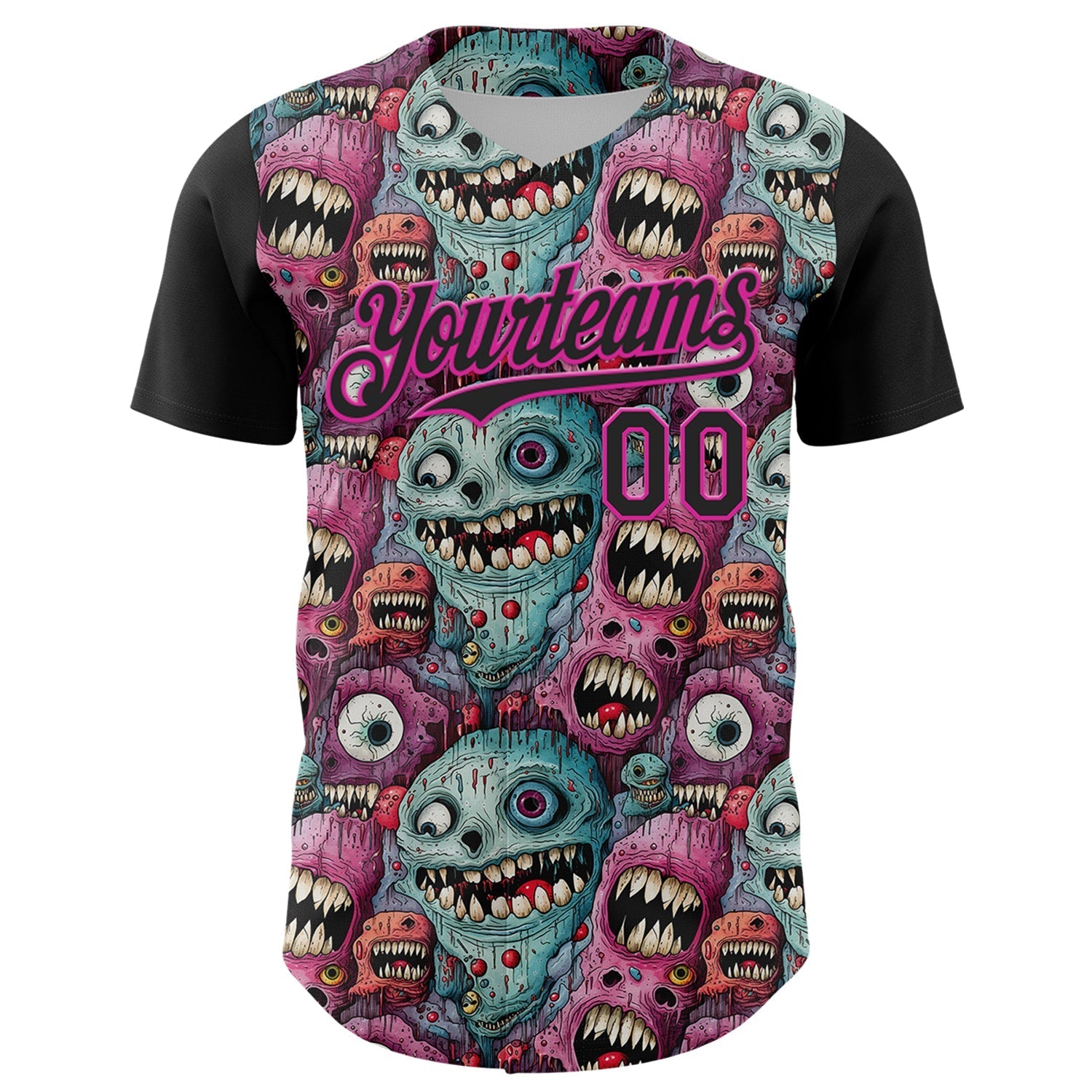Custom Black Deep Pink 3D Pattern Design Rave Monster Authentic Baseball Jersey baseball jersey product view 2