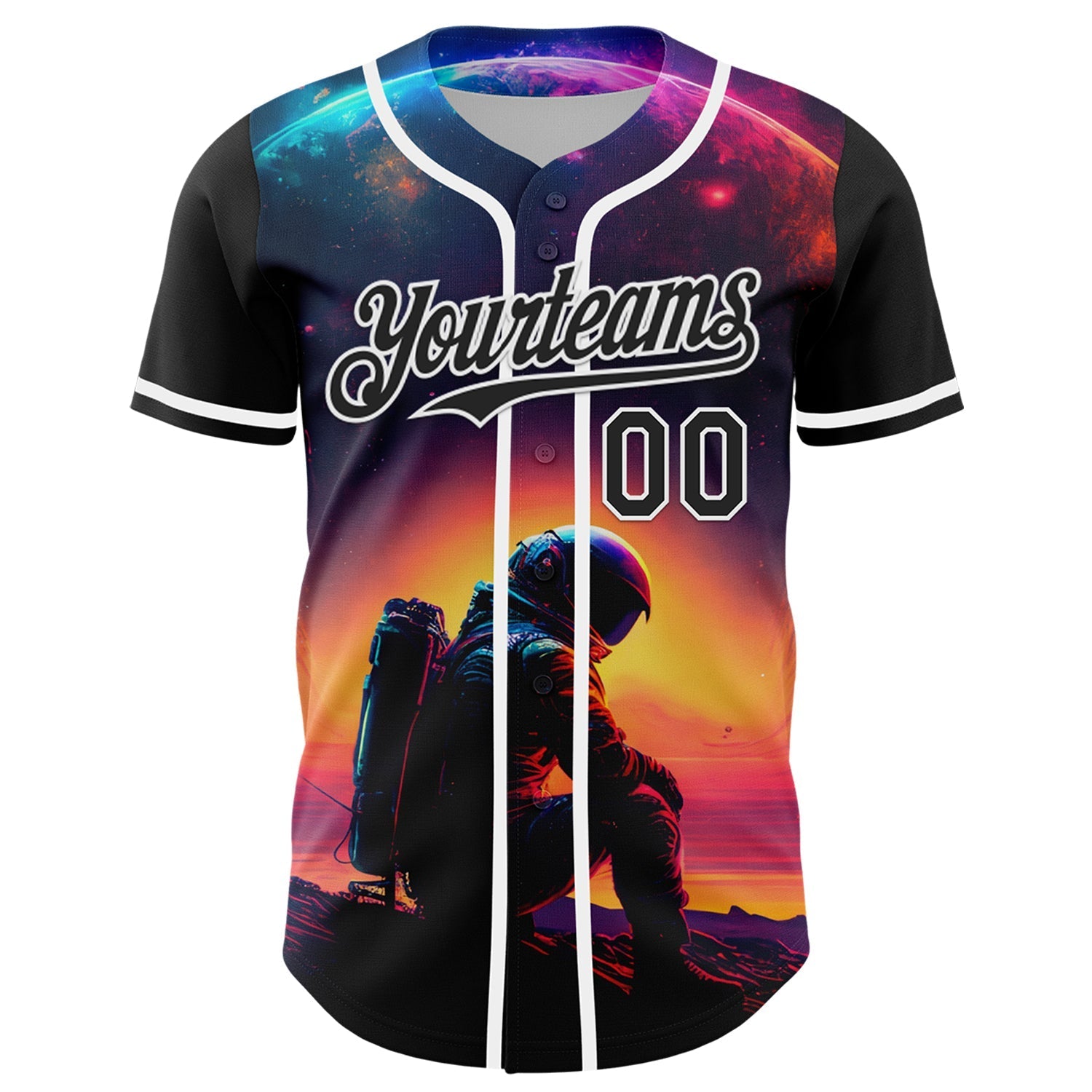 Custom Black White 3D Pattern Design Rave Astronaut Authentic Baseball Jersey baseball jersey product view 2