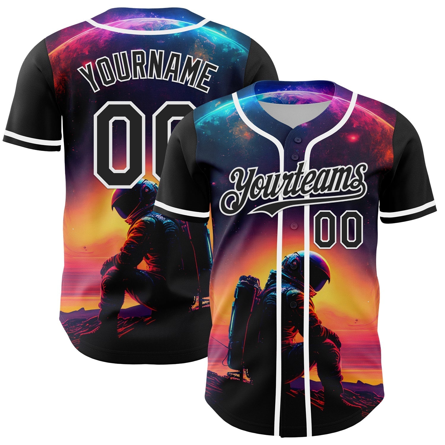 Custom Black White 3D Pattern Design Rave Astronaut Authentic Baseball Jersey baseball jersey product view 1