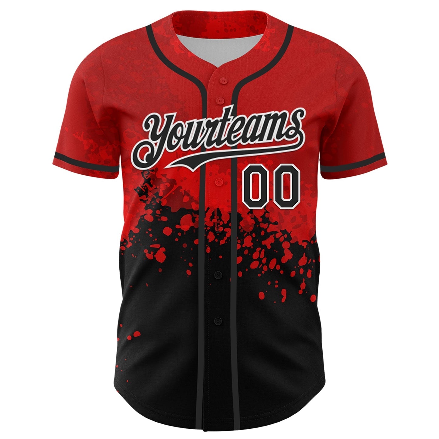 Custom Red Black-White 3D Pattern Design Rave Splatter Authentic Baseball Jersey baseball jersey product view 2