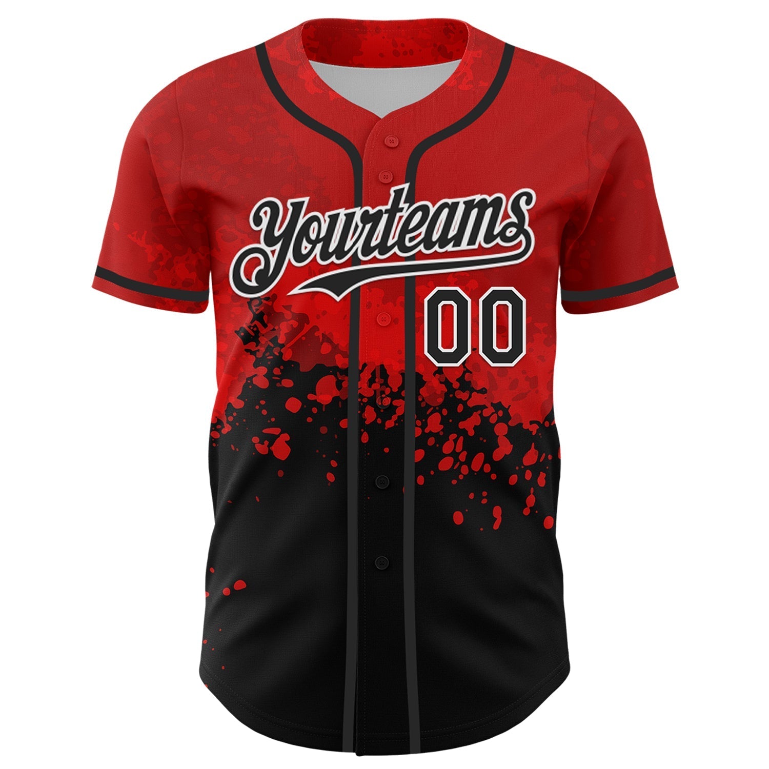 Custom Red Black-White 3D Pattern Design Rave Splatter Authentic Baseball Jersey baseball jersey product view 2