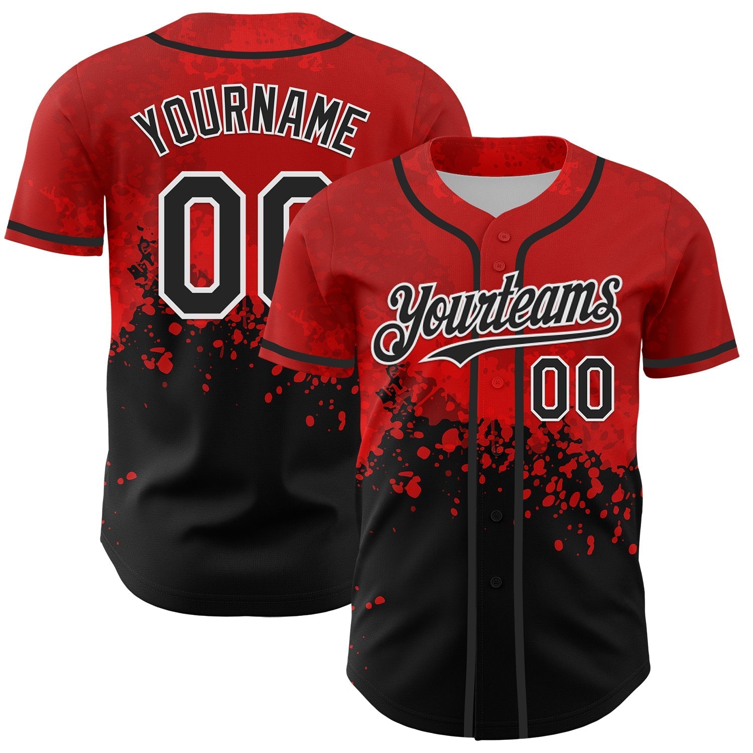 Custom Red Black-White 3D Pattern Design Rave Splatter Authentic Baseball Jersey baseball jersey product view 1
