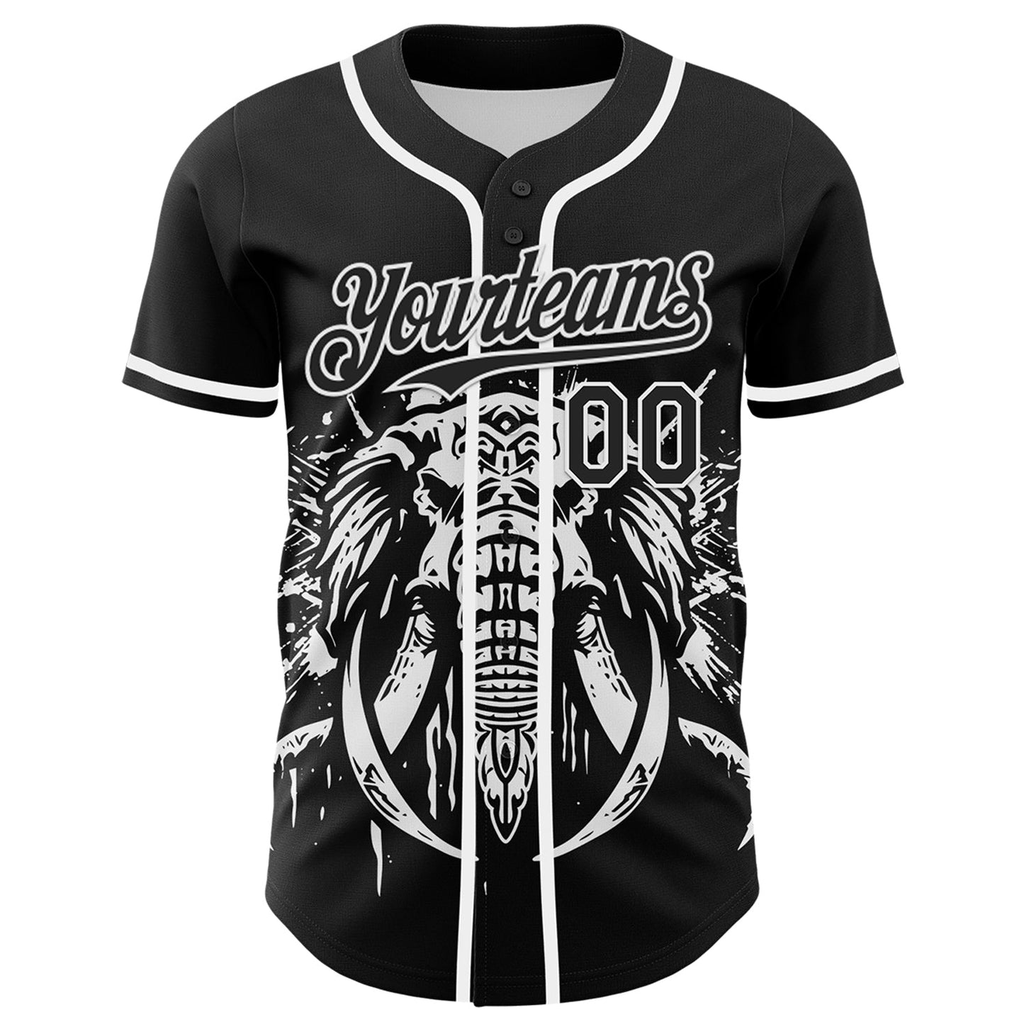 Custom Black White 3D Pattern Design Rave Mastodons Head Authentic Baseball Jersey baseball jersey product view 2