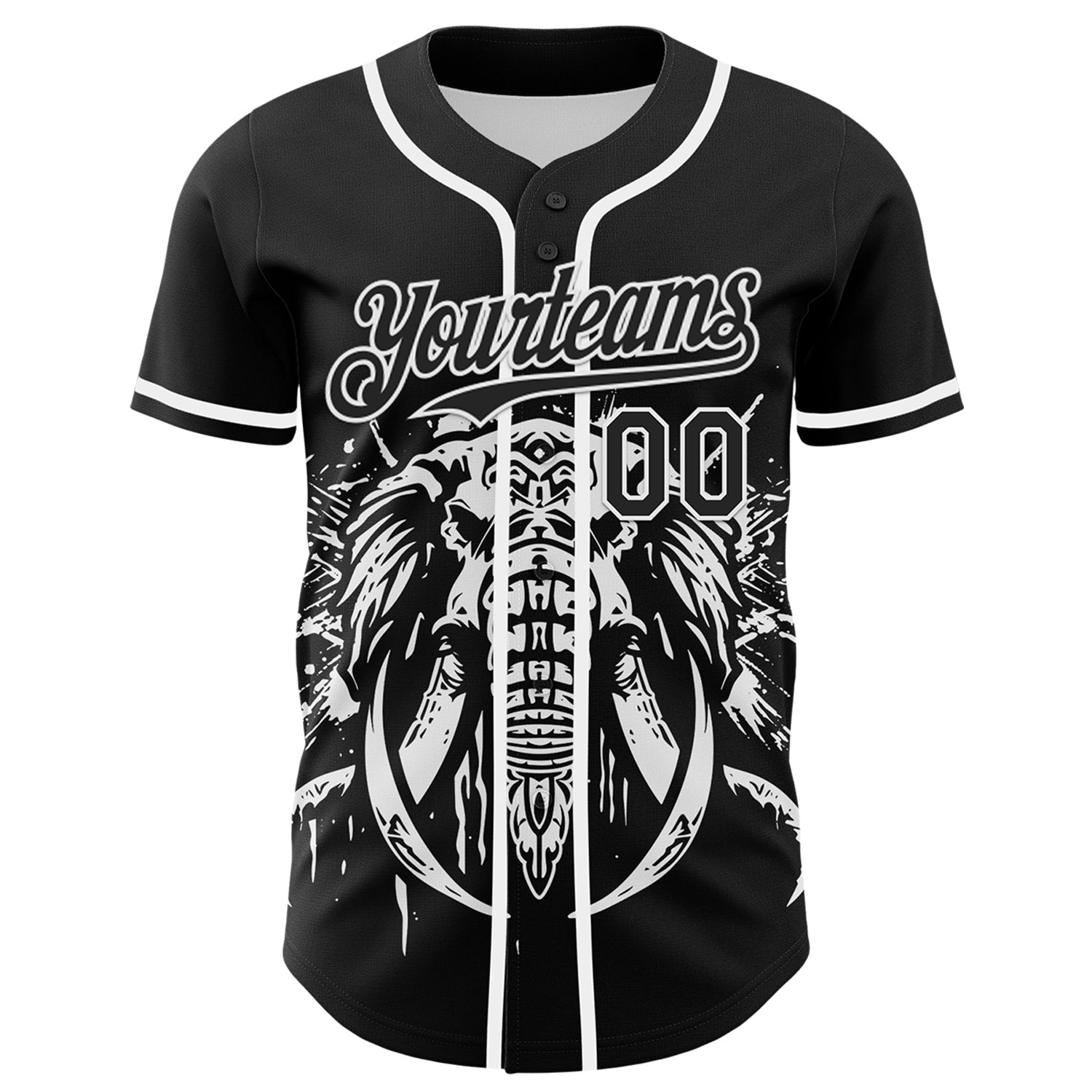 Custom Black White 3D Pattern Design Rave Mastodons Head Authentic Baseball Jersey baseball jersey product view 2