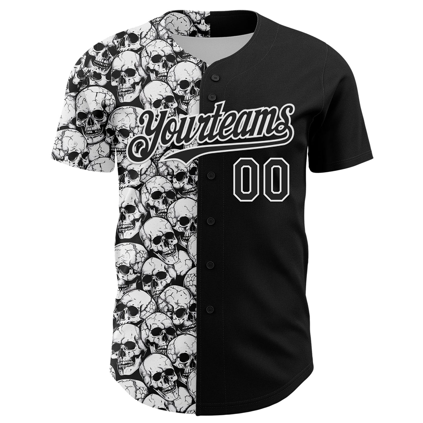 Custom Black White 3D Pattern Design Rave Skull Authentic Baseball Jersey baseball jersey product view 2