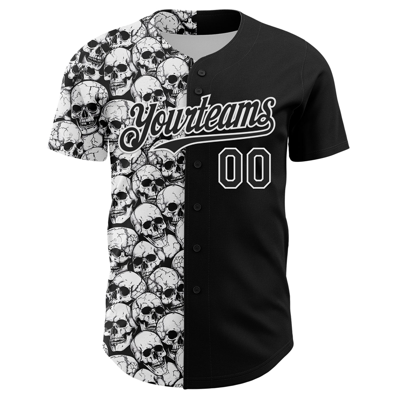 Custom Black White 3D Pattern Design Rave Skull Authentic Baseball Jersey baseball jersey product view 2