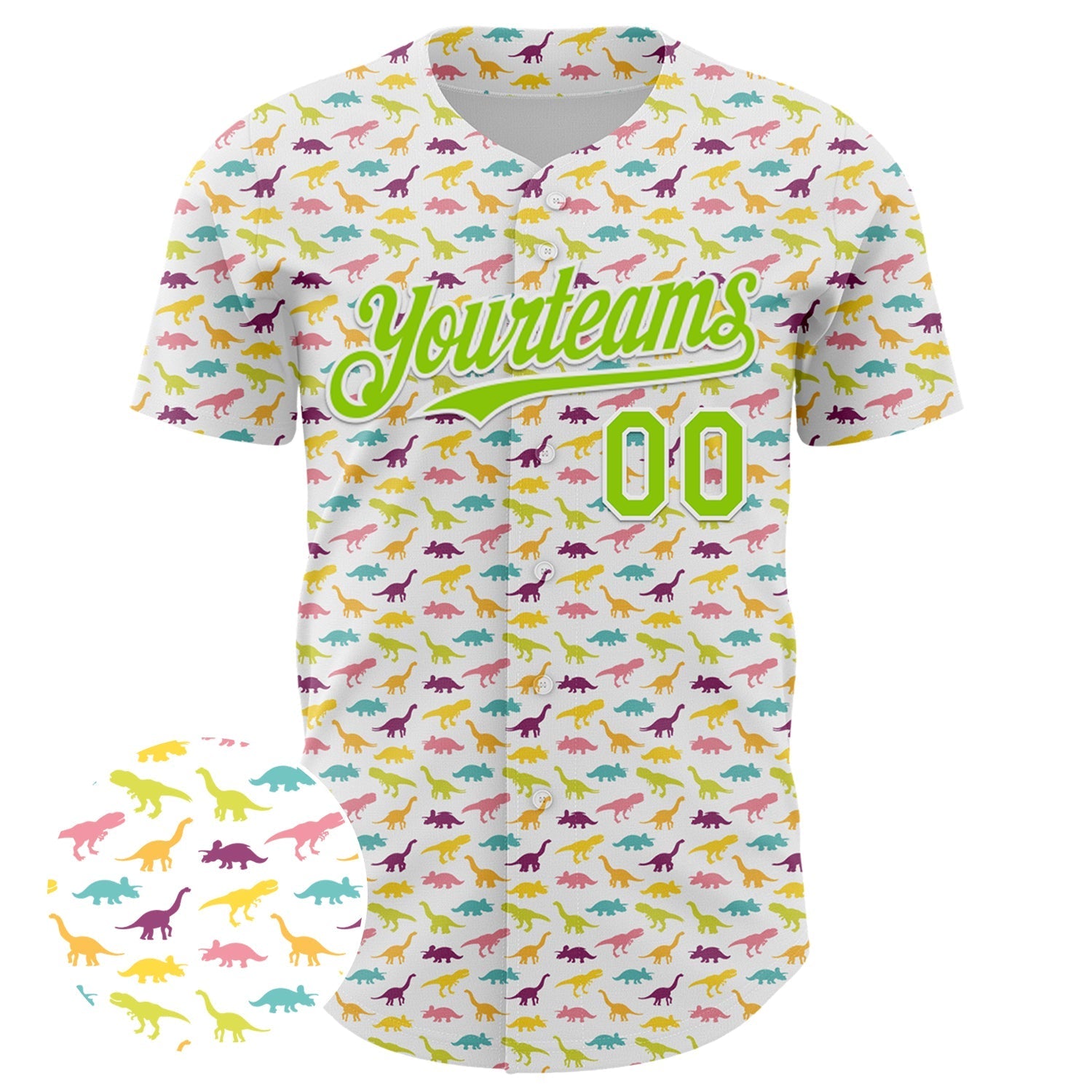 Custom White Neon Green 3D Pattern Design Animal Dinosaur Authentic Baseball Jersey baseball jersey product view 2