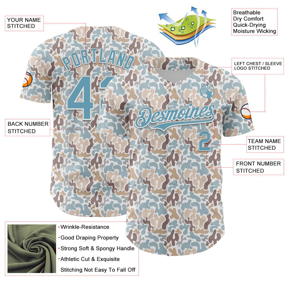 Custom White Shadow Blue 3D Pattern Design Abstract Spots Authentic Baseball Jersey baseball jersey product view 3