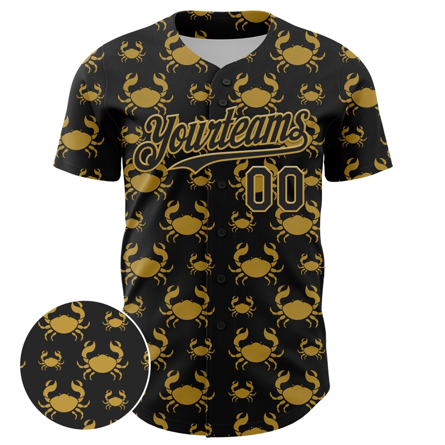 Custom Black Old Gold 3D Pattern Design Animal Crab Fruit Lemon Authentic Baseball Jersey baseball jersey product view 2