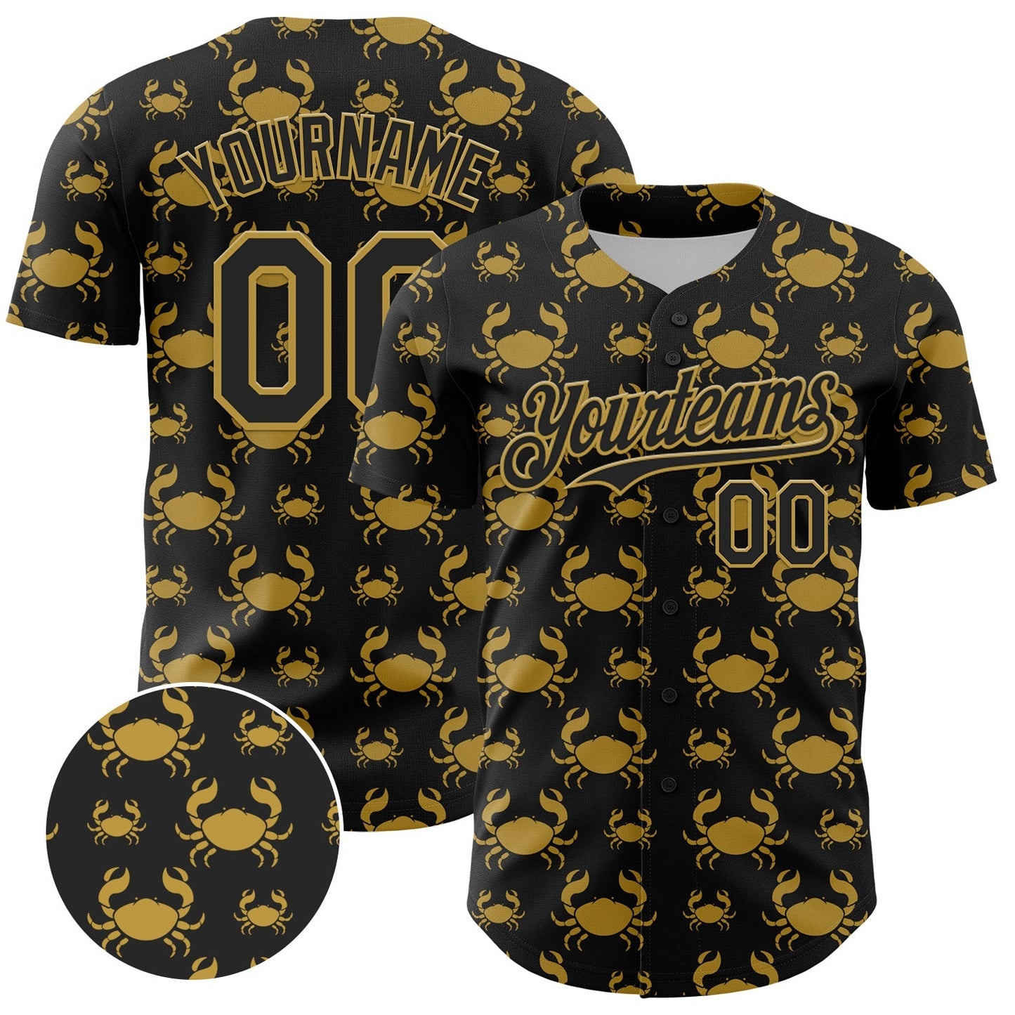 Custom Black Old Gold 3D Pattern Design Animal Crab Fruit Lemon Authentic Baseball Jersey baseball jersey product view 1