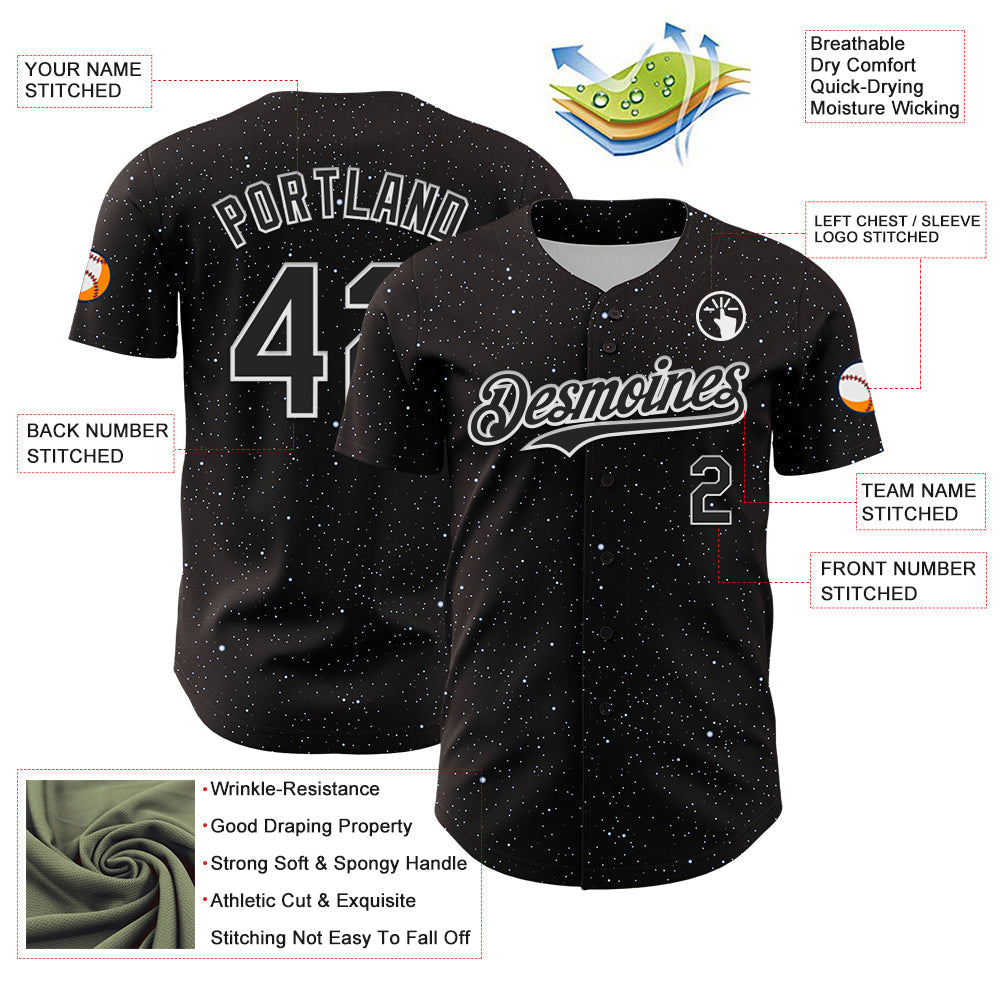 Custom Black White 3D Pattern Design Starry Sky Authentic Baseball Jersey baseball jersey product view 3