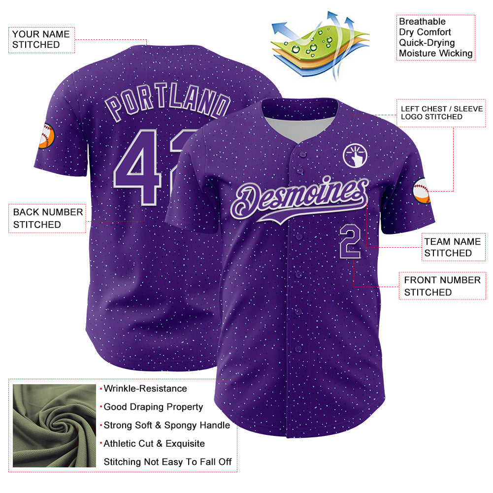 Custom Purple White 3D Pattern Design Dots Authentic Baseball Jersey baseball jersey product view 3