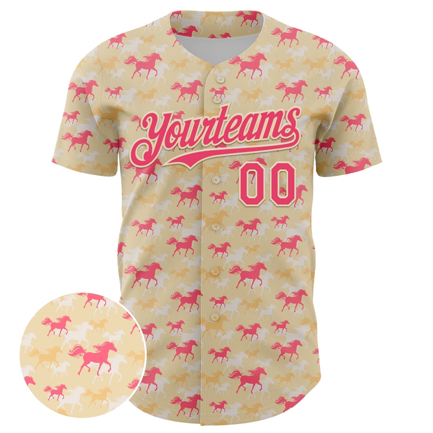 Custom Cream Neon Pink 3D Pattern Design Animal Horse Authentic Baseball Jersey baseball jersey product view 2