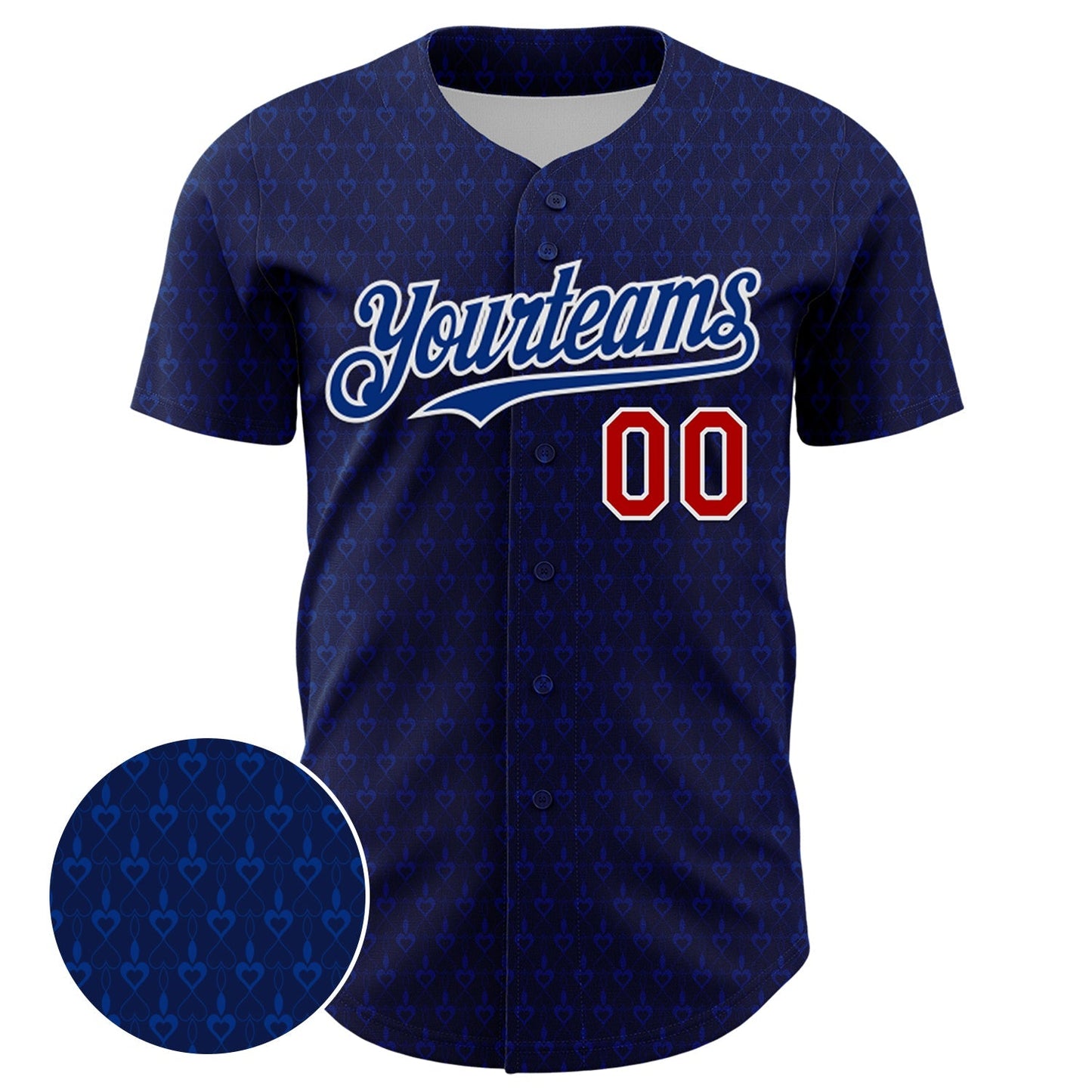 Custom Navy Red-Royal 3D Pattern Design Hearts Authentic Baseball Jersey baseball jersey product view 2
