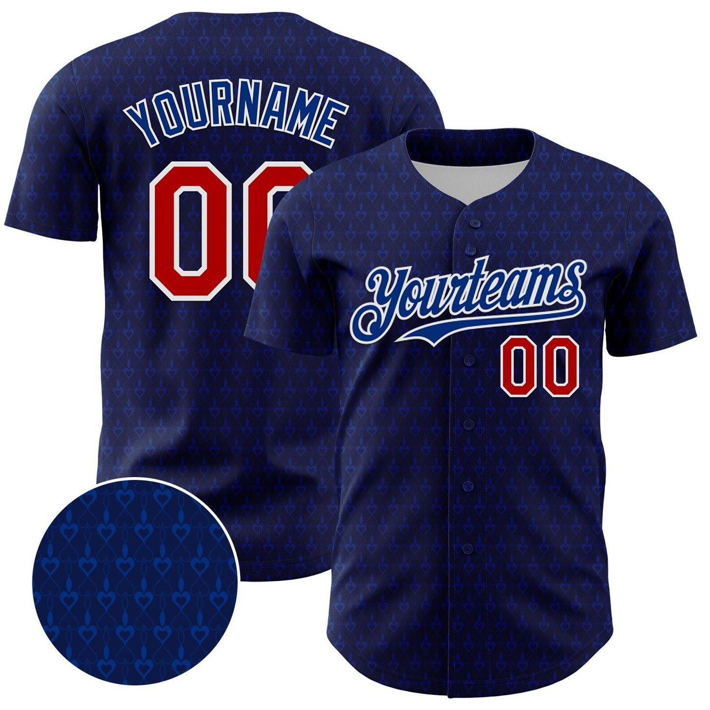 Custom Navy Red-Royal 3D Pattern Design Hearts Authentic Baseball Jersey baseball jersey product view 1