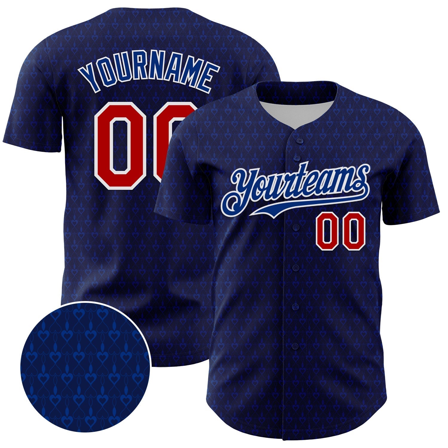 Custom Navy Red-Royal 3D Pattern Design Hearts Authentic Baseball Jersey baseball jersey product view 1