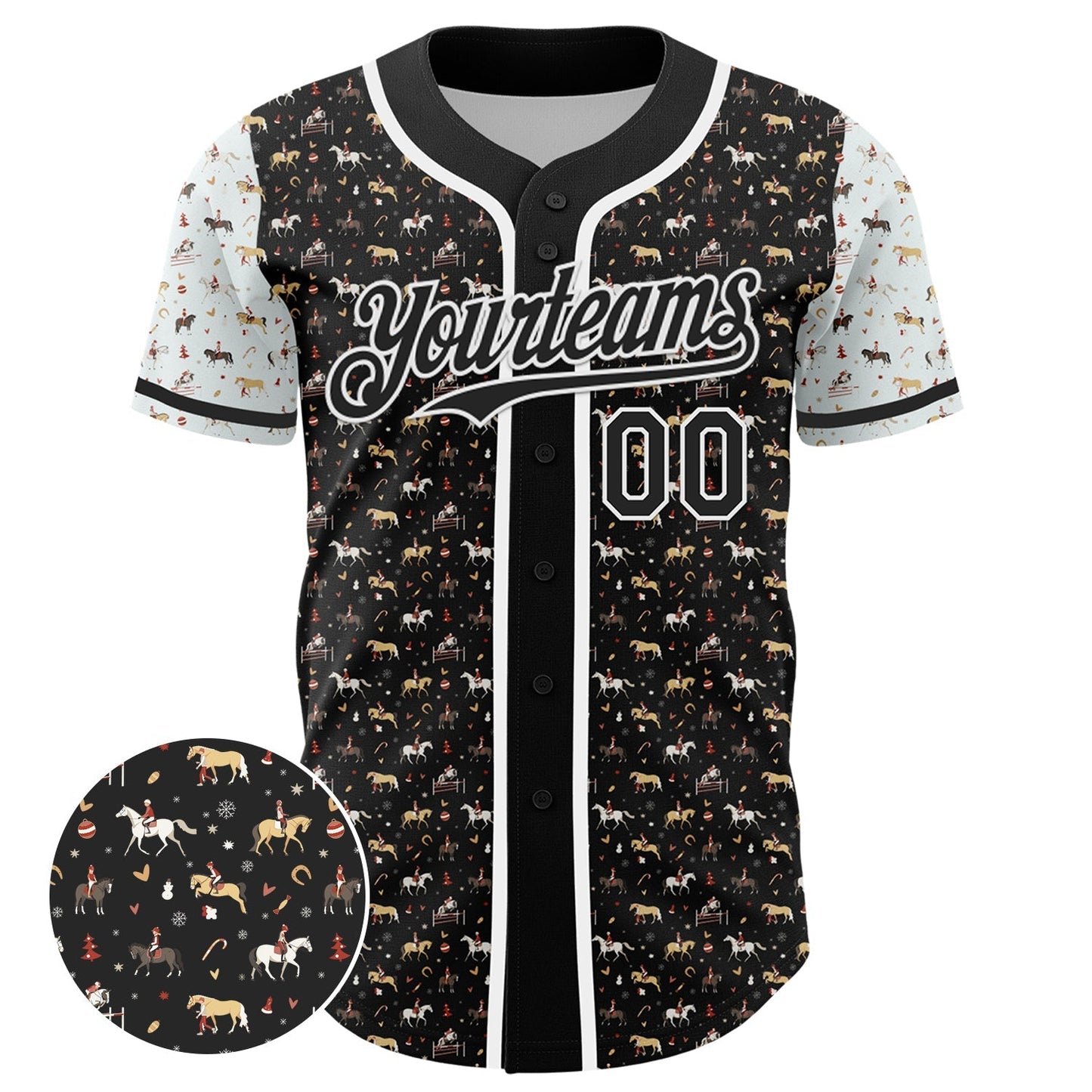 Custom Black White 3D Pattern Design Rodeo Cowboy Authentic Baseball Jersey baseball jersey product view 2