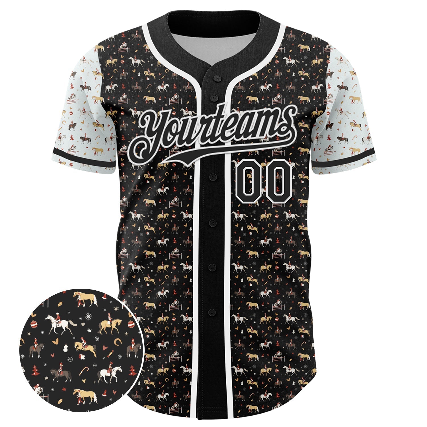 Custom Black White 3D Pattern Design Rodeo Cowboy Authentic Baseball Jersey baseball jersey product view 2