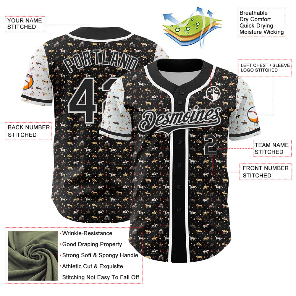 Custom Black White 3D Pattern Design Rodeo Cowboy Authentic Baseball Jersey baseball jersey product view 3