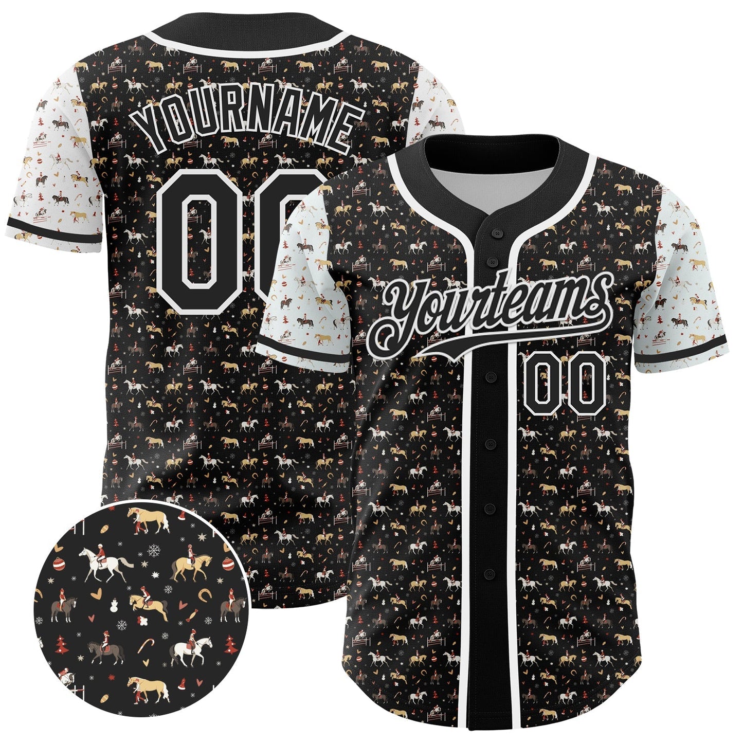 Custom Black White 3D Pattern Design Rodeo Cowboy Authentic Baseball Jersey baseball jersey product view 1