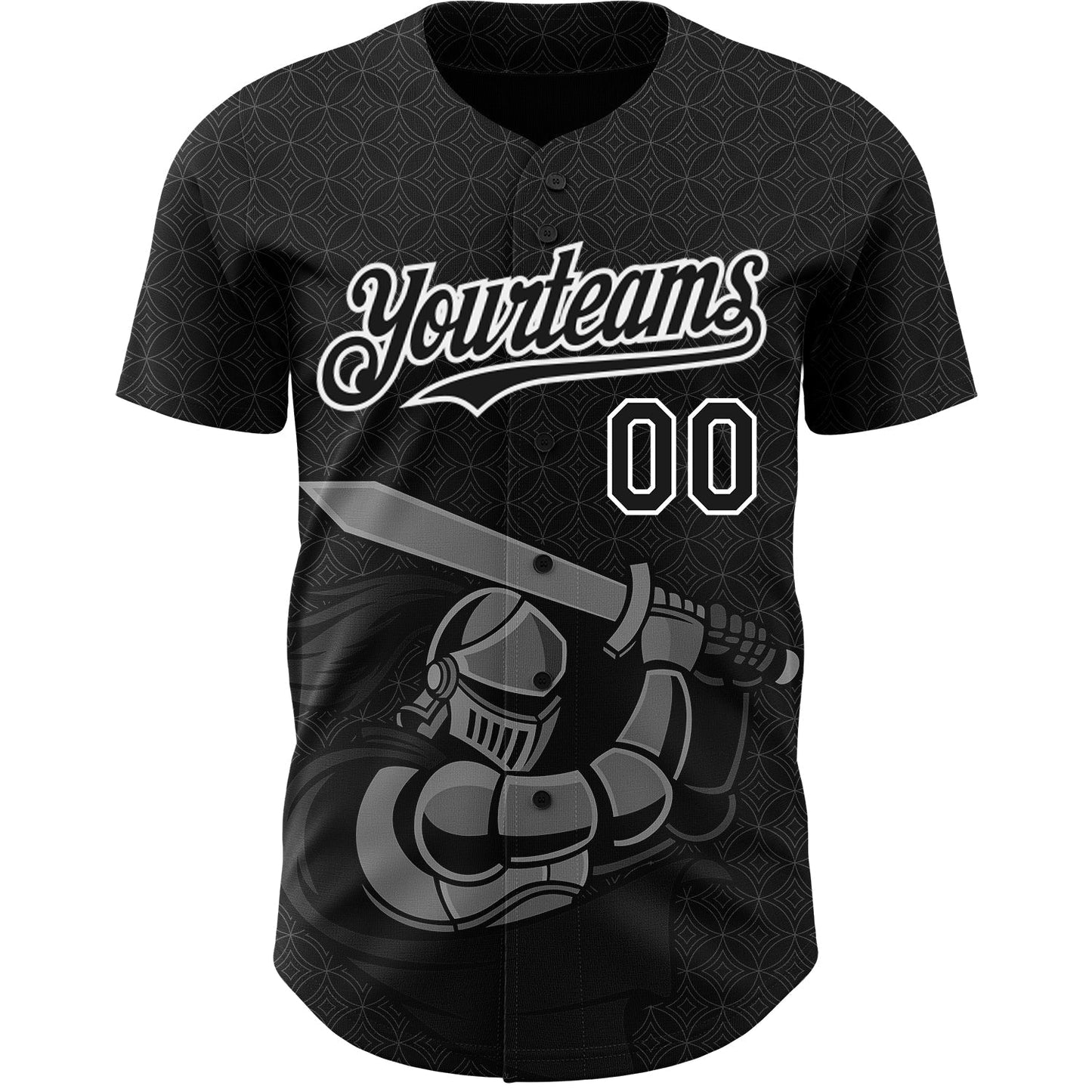 Custom Black White 3D Pattern Design Knight Hero Art Authentic Baseball Jersey baseball jersey product view 2