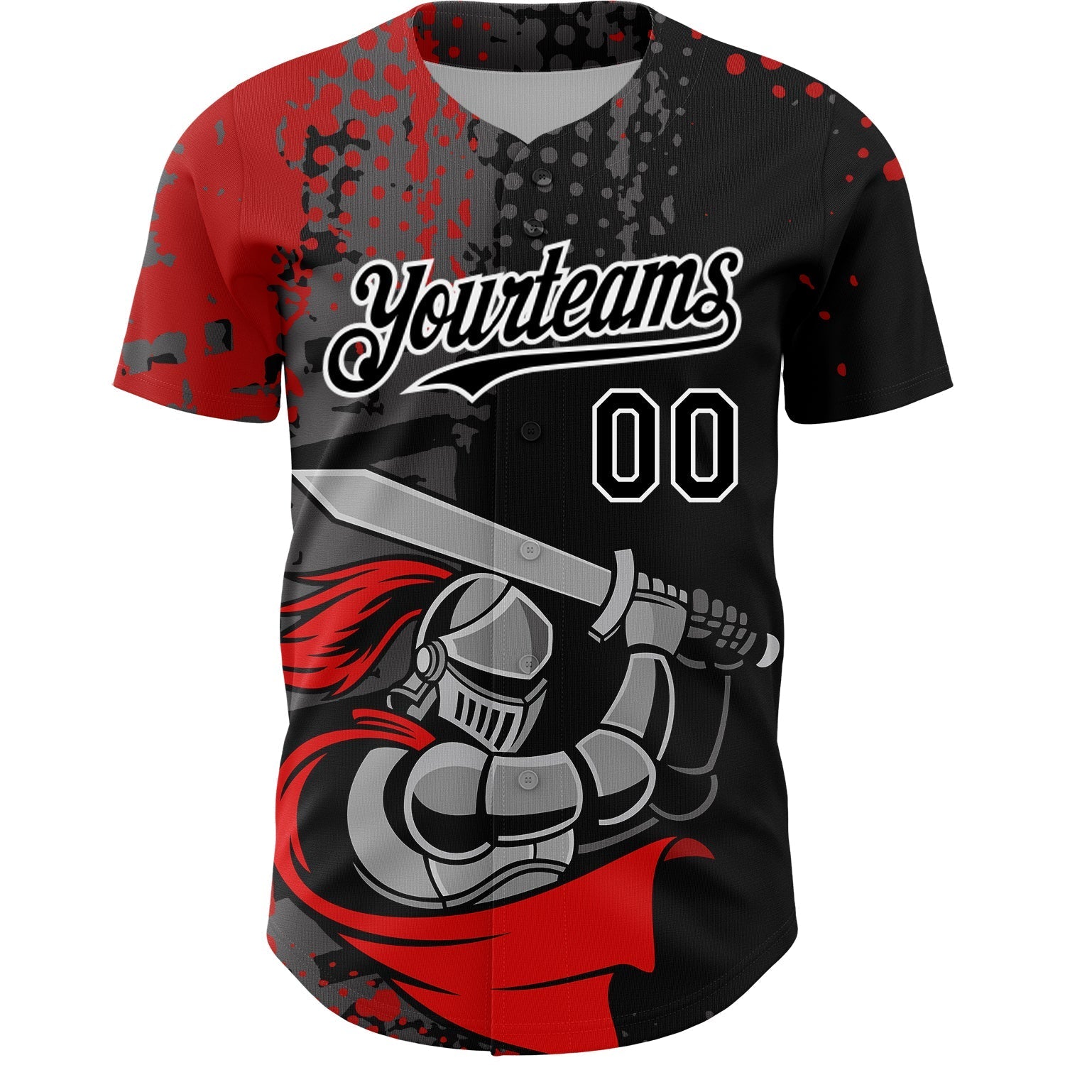 Custom Black Red-White 3D Pattern Design Knight Hero Art Authentic Baseball Jersey baseball jersey product view 2