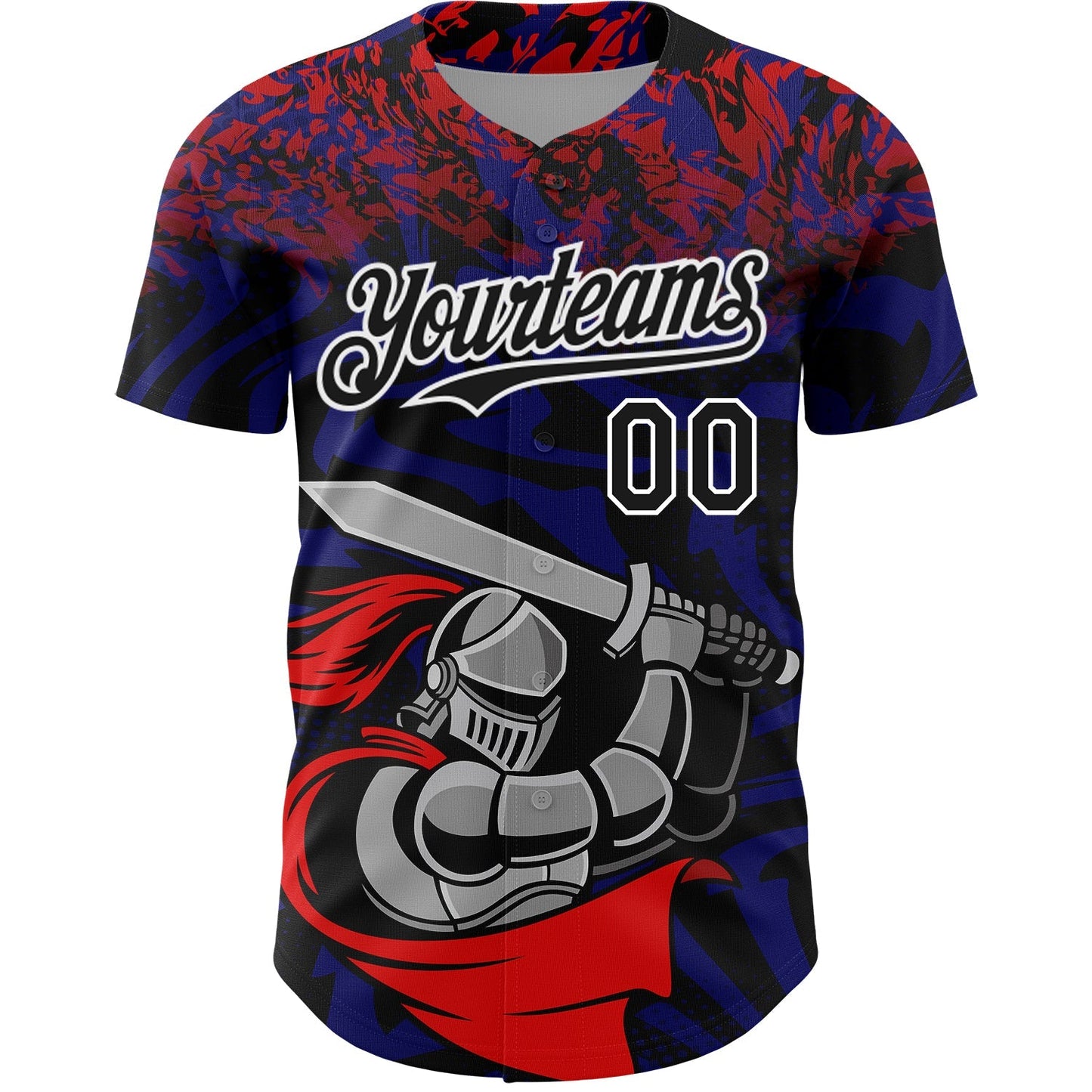 Custom Red Black-Thunder Blue 3D Pattern Design Knight Hero Art Authentic Baseball Jersey baseball jersey product view 2
