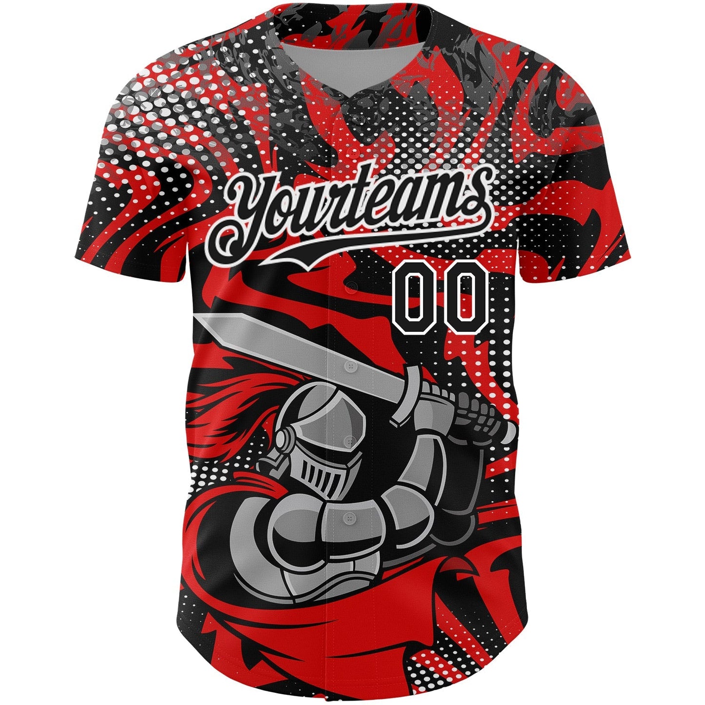 Custom Red Black-White 3D Pattern Design Knight Hero Art Authentic Baseball Jersey baseball jersey product view 2