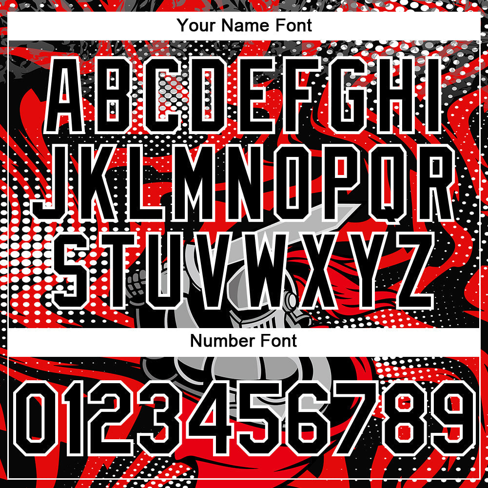 Custom Red Black-White 3D Pattern Design Knight Hero Art Authentic Baseball Jersey baseball jersey product view 5