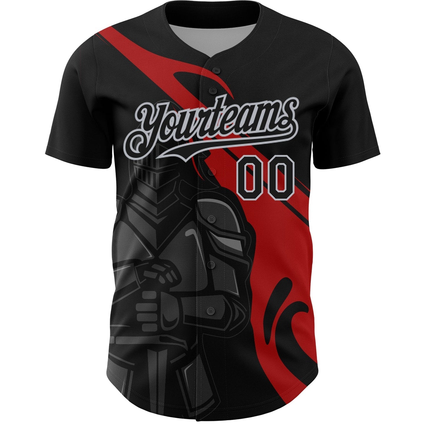 Custom Black Red-Gray 3D Pattern Design Knight Hero Art Authentic Baseball Jersey baseball jersey product view 2