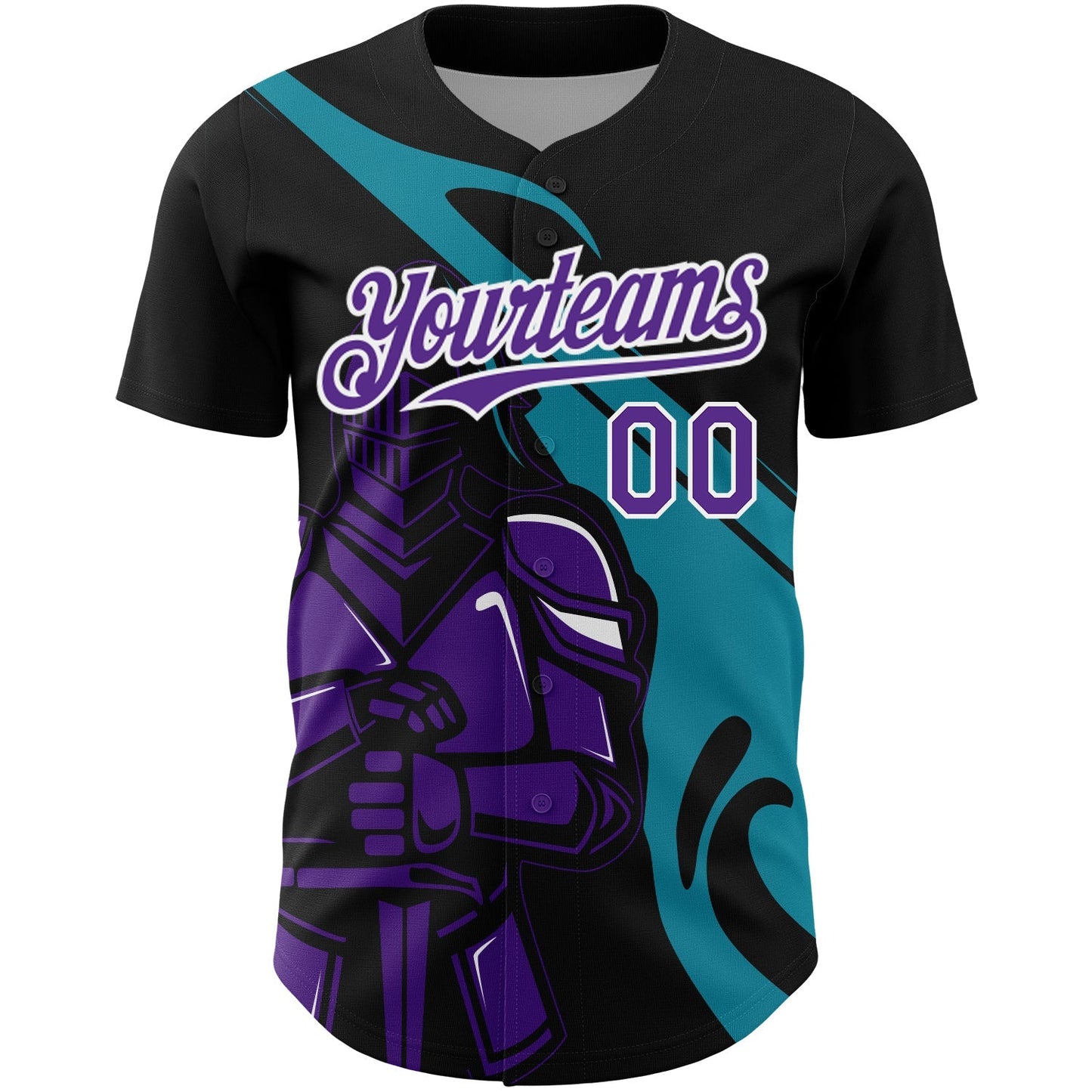 Custom Black Purple-Teal 3D Pattern Design Knight Hero Art Authentic Baseball Jersey baseball jersey product view 2