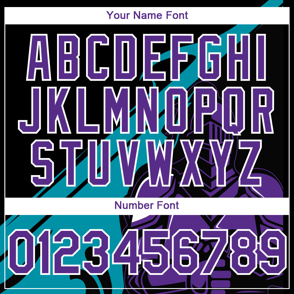 Custom Black Purple-Teal 3D Pattern Design Knight Hero Art Authentic Baseball Jersey baseball jersey product view 5