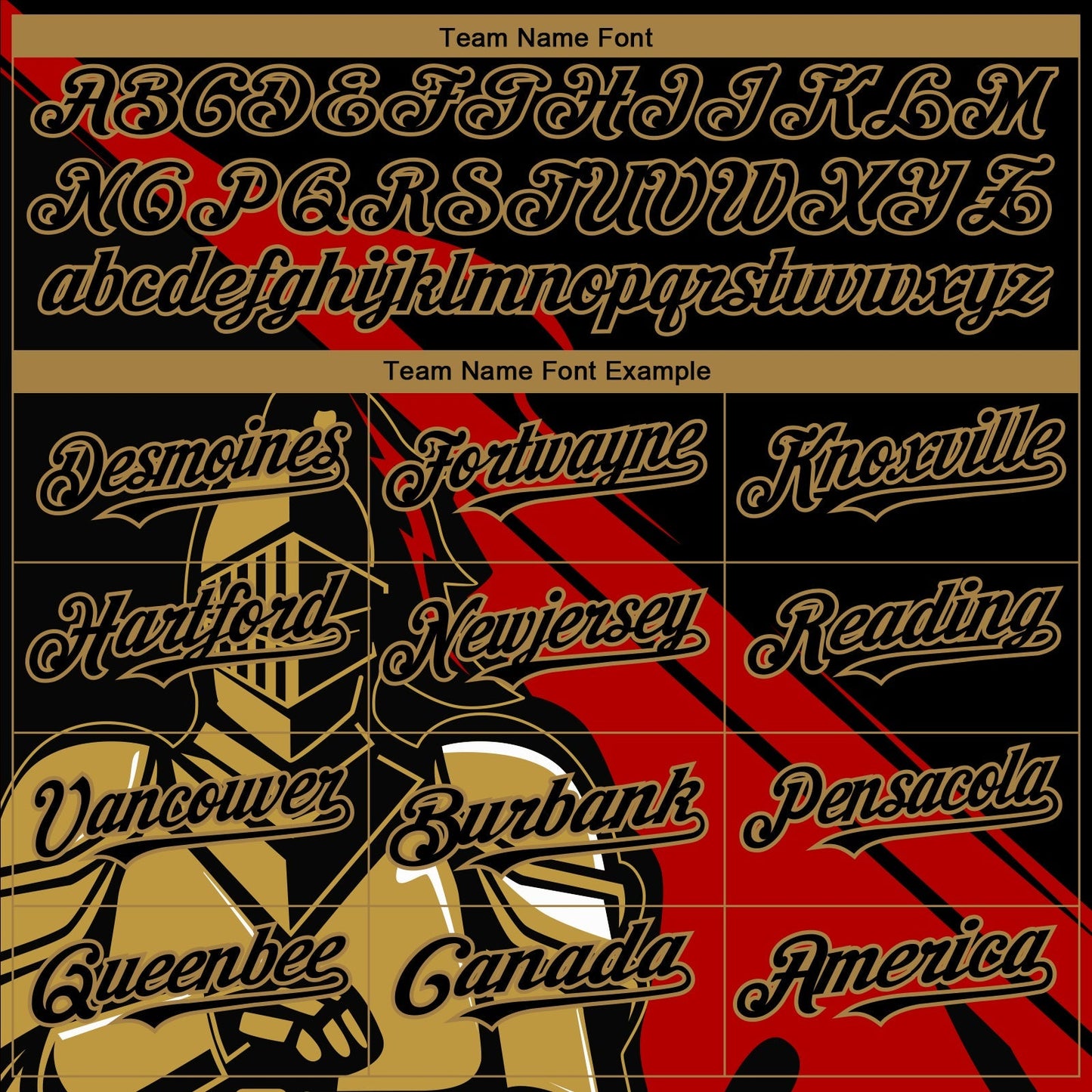 Custom Black Red-Old Gold 3D Pattern Design Knight Hero Art Authentic Baseball Jersey baseball jersey product view 4