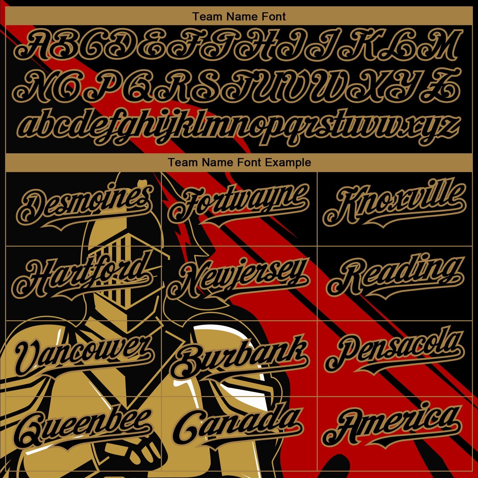 Custom Black Red-Old Gold 3D Pattern Design Knight Hero Art Authentic Baseball Jersey baseball jersey product view 4