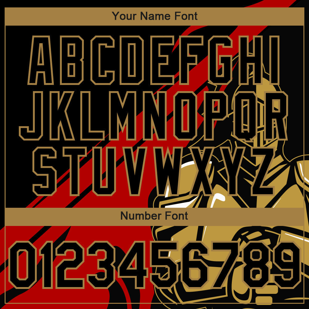 Custom Black Red-Old Gold 3D Pattern Design Knight Hero Art Authentic Baseball Jersey baseball jersey product view 5