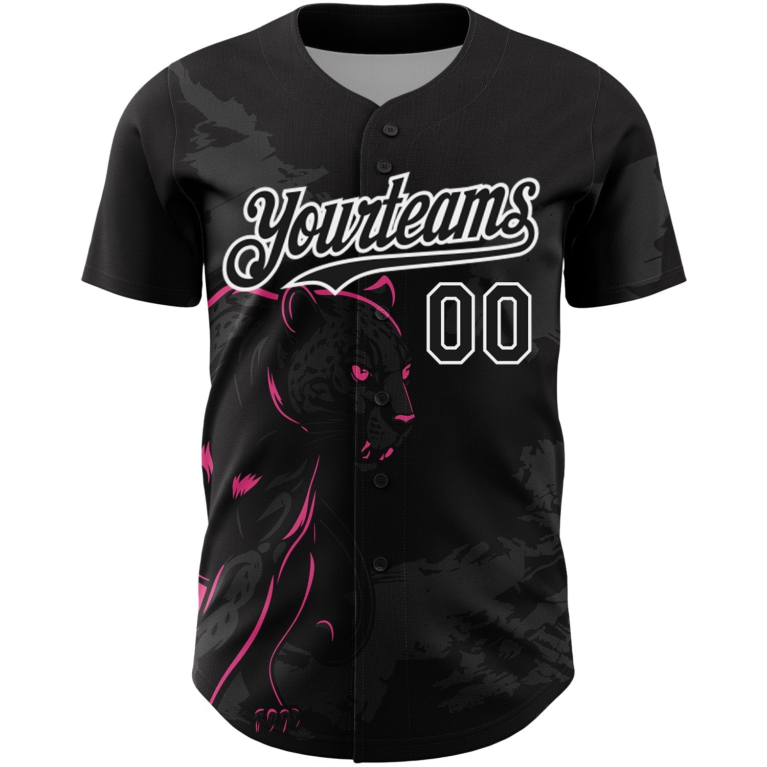 Custom Black Pink-White 3D Pattern Design Animal Panther Authentic Baseball Jersey baseball jersey product view 2