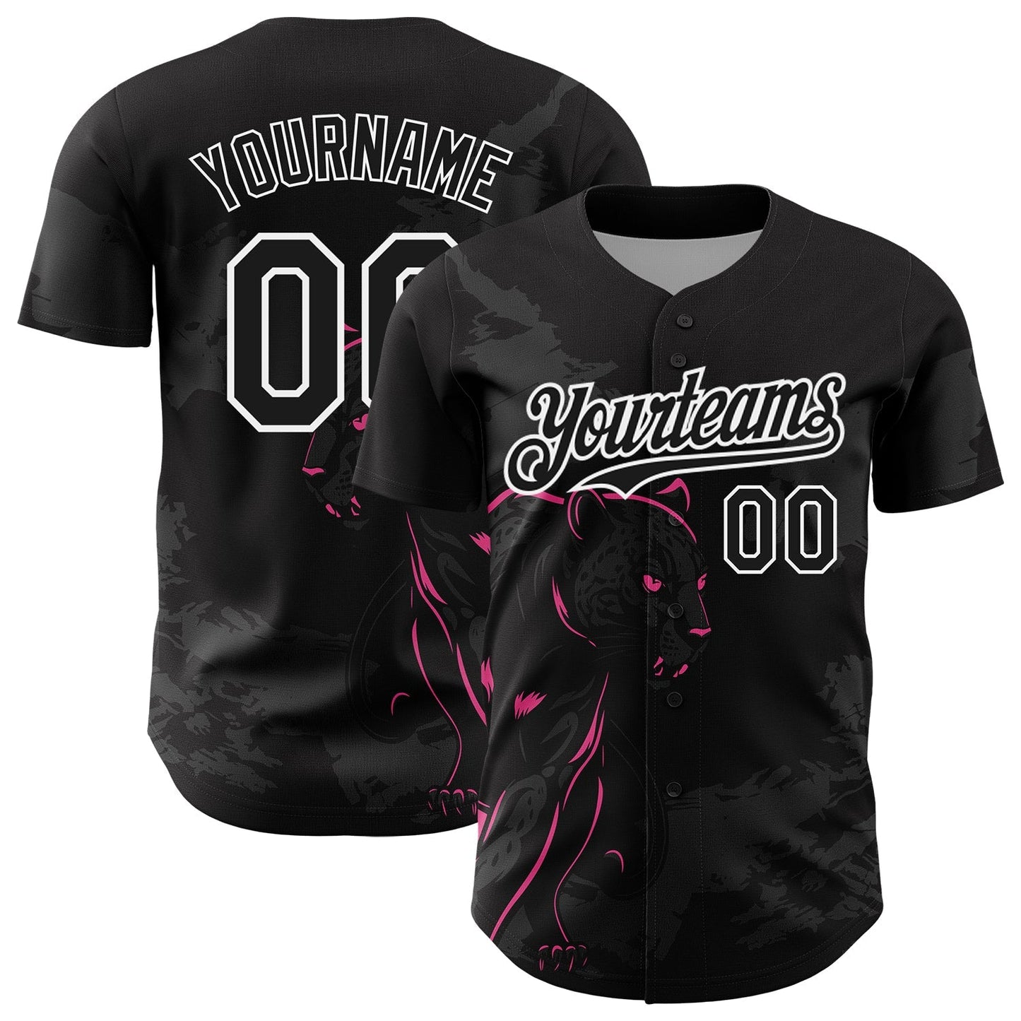 Custom Black Pink-White 3D Pattern Design Animal Panther Authentic Baseball Jersey baseball jersey product view 1