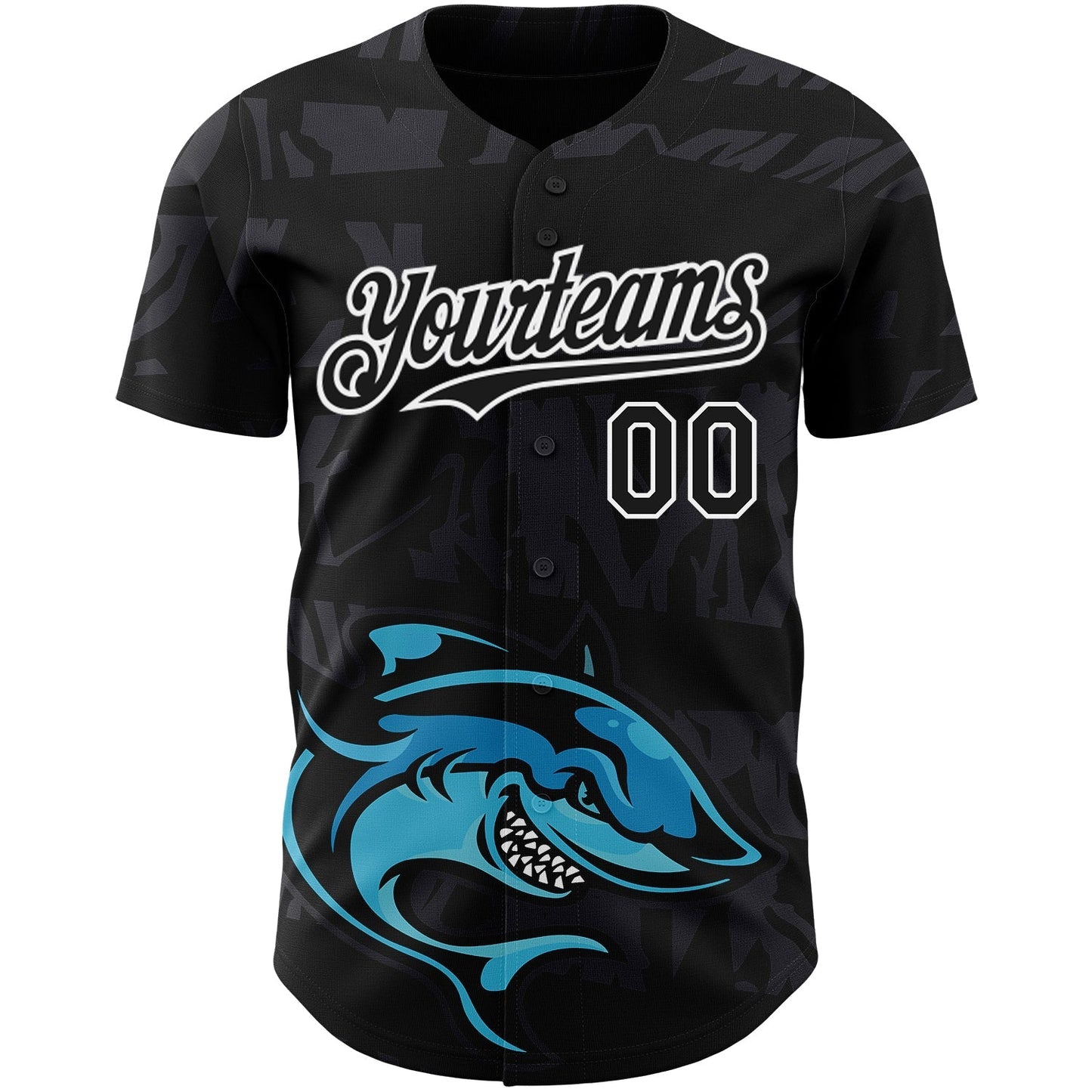 Custom Black White 3D Pattern Design Animal Shark Authentic Baseball Jersey baseball jersey product view 2