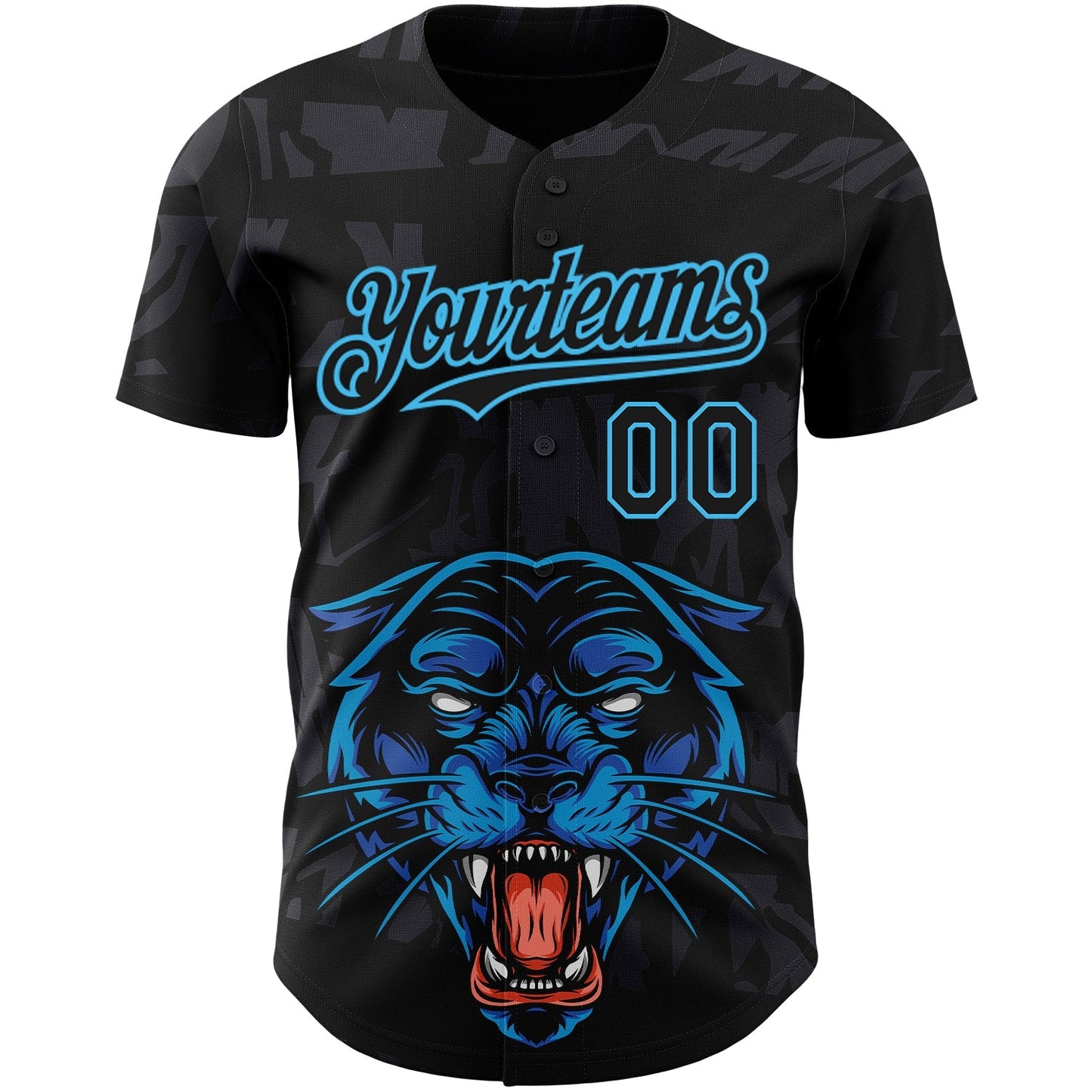 Custom Black Sky Blue 3D Pattern Design Animal Panther Authentic Baseball Jersey baseball jersey product view 2