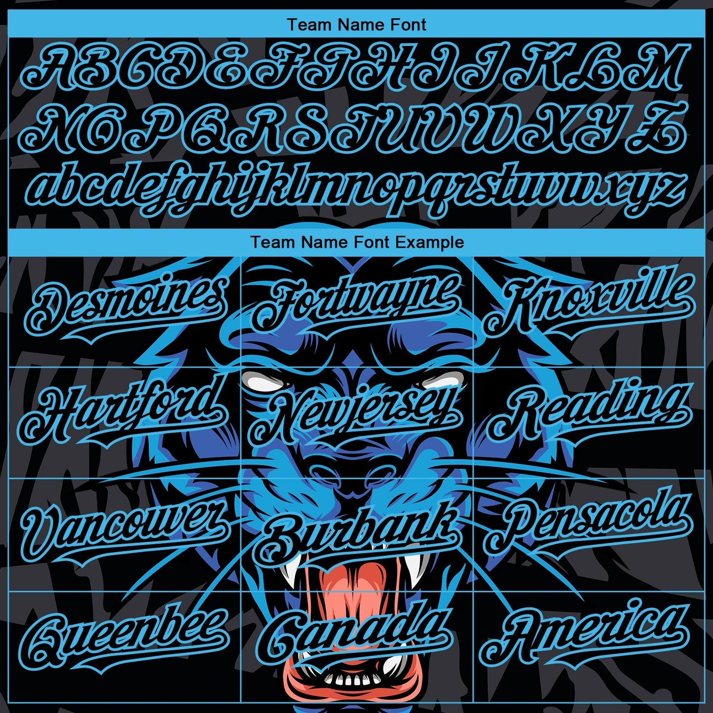 Custom Black Sky Blue 3D Pattern Design Animal Panther Authentic Baseball Jersey baseball jersey product view 4