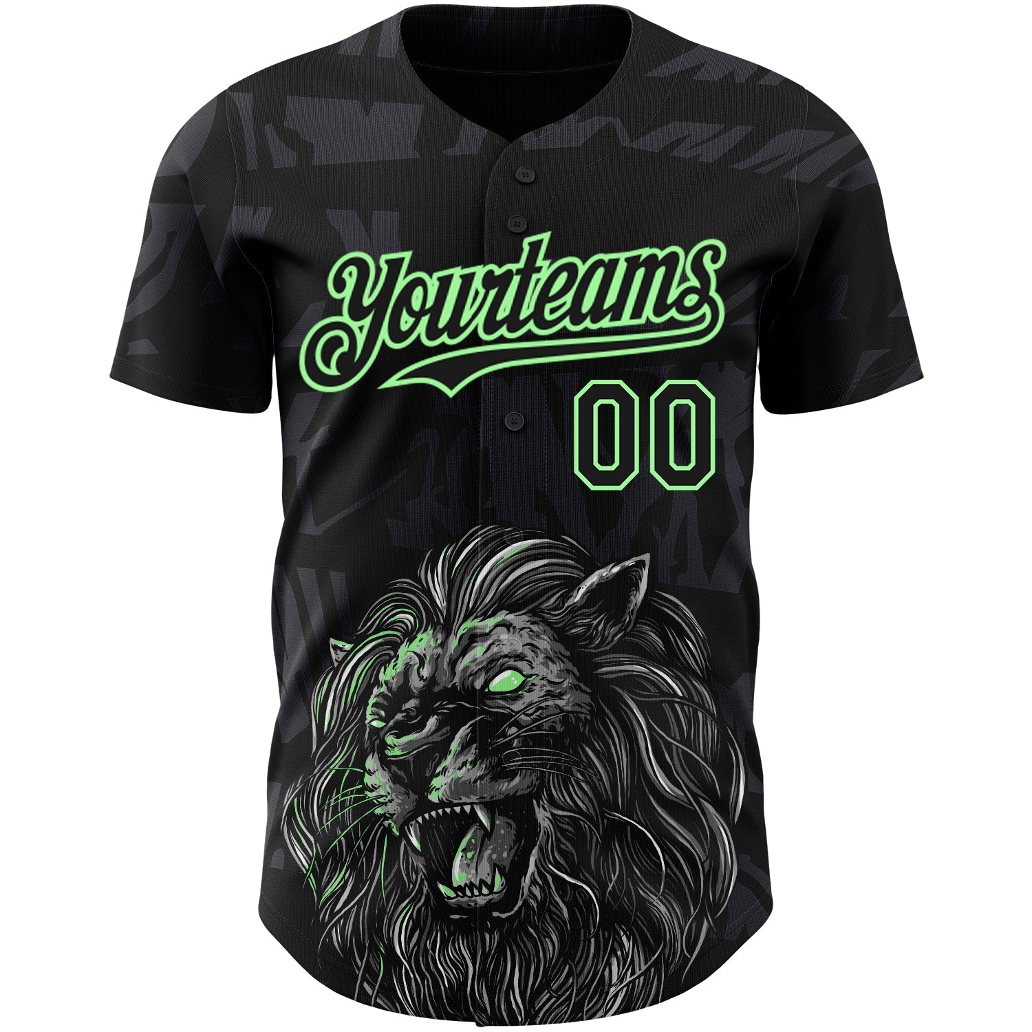 Custom Black Pea Green 3D Pattern Design Animal Lion Authentic Baseball Jersey baseball jersey product view 2