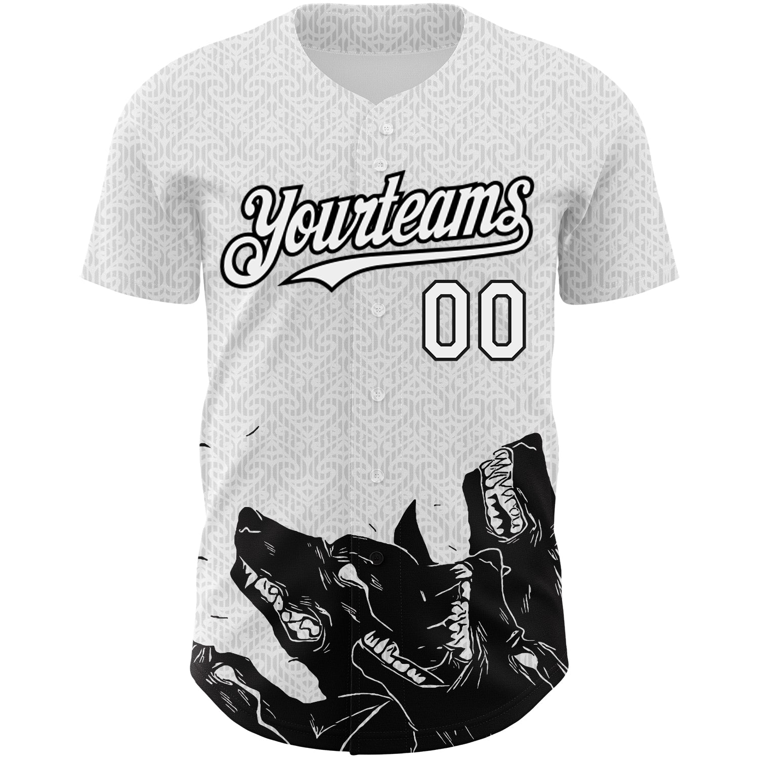 Custom White Black 3D Pattern Design Animal Wolf Authentic Baseball Jersey baseball jersey product view 2